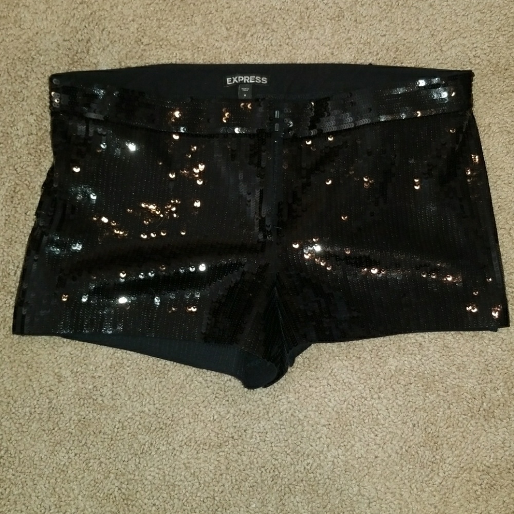 EXPRESS Black sequin short shorts